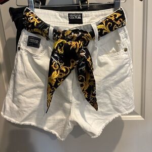 Authenticated Versace Jeans Couture White Shorts with Baroque Accents, Sz 25